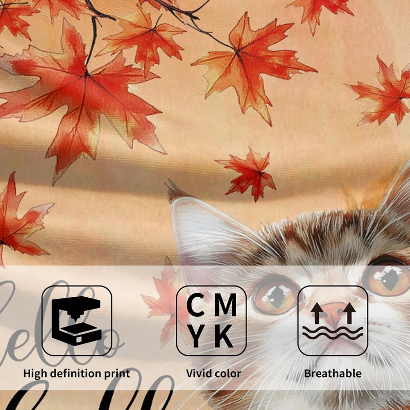 Granbey Hello Fall Hand Towel Autumn Cat Maple Leaves Kitchen Towels Set of 2 Soft Absorbent Face Towels Cute Animal Orange Leaves Small Bath Towel for Home Bathroom Hotel Spa Gym 14.4"x 28.3" - Image 3